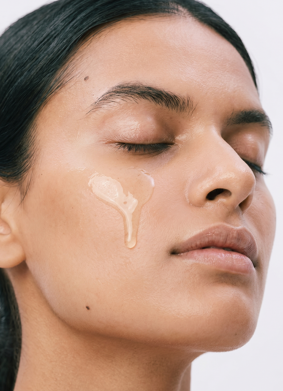 Woman applying collagen balancing cleanser