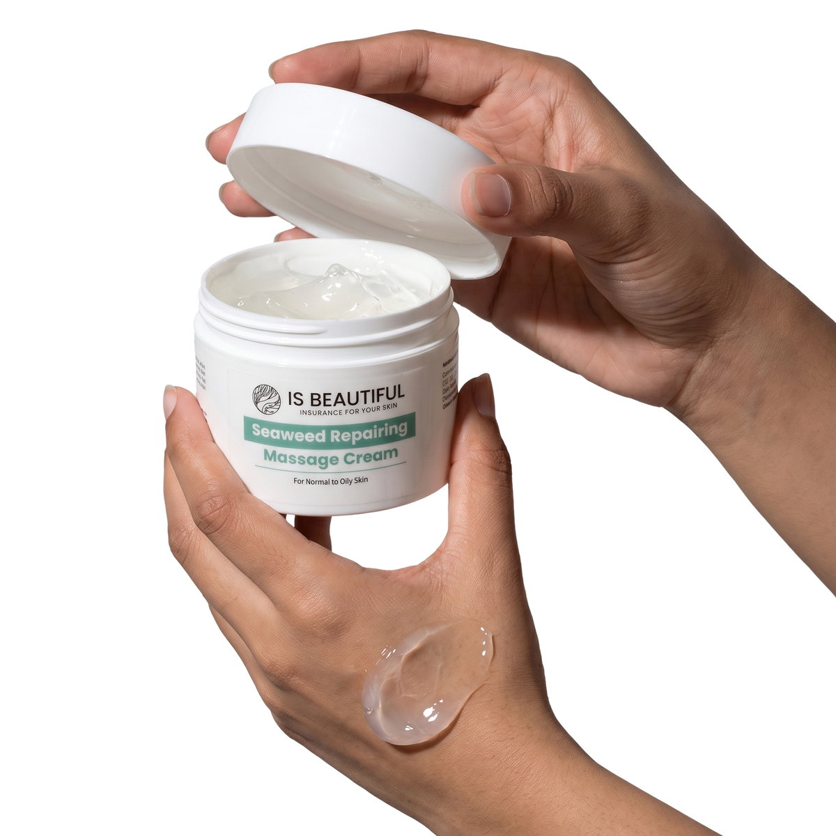 Woman applying collagen balancing cleanser